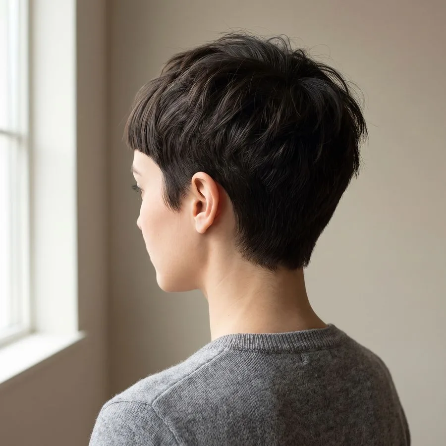 French crop — short cropped sides with a blunt, straight fringe across the forehead