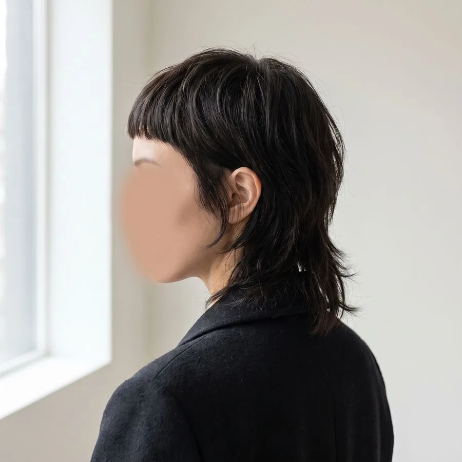 Micro fringe — very short blunt-but-textured bangs sitting high above the eyebrows