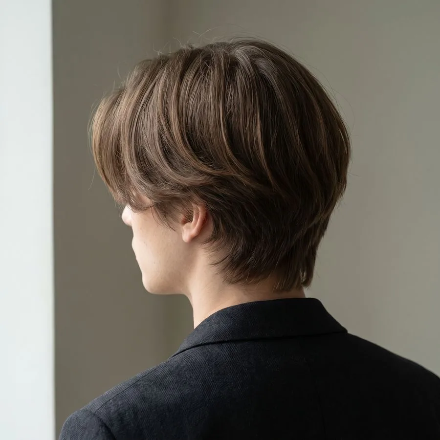 Curtain fringe — center-parted, longer pieces sweeping back on either side of the face to frame the cheekbones